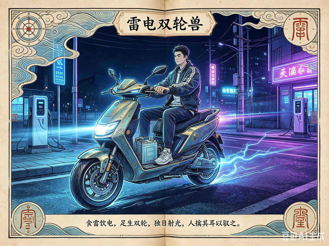 分享AI创作《山海经·中次十经》之电动车